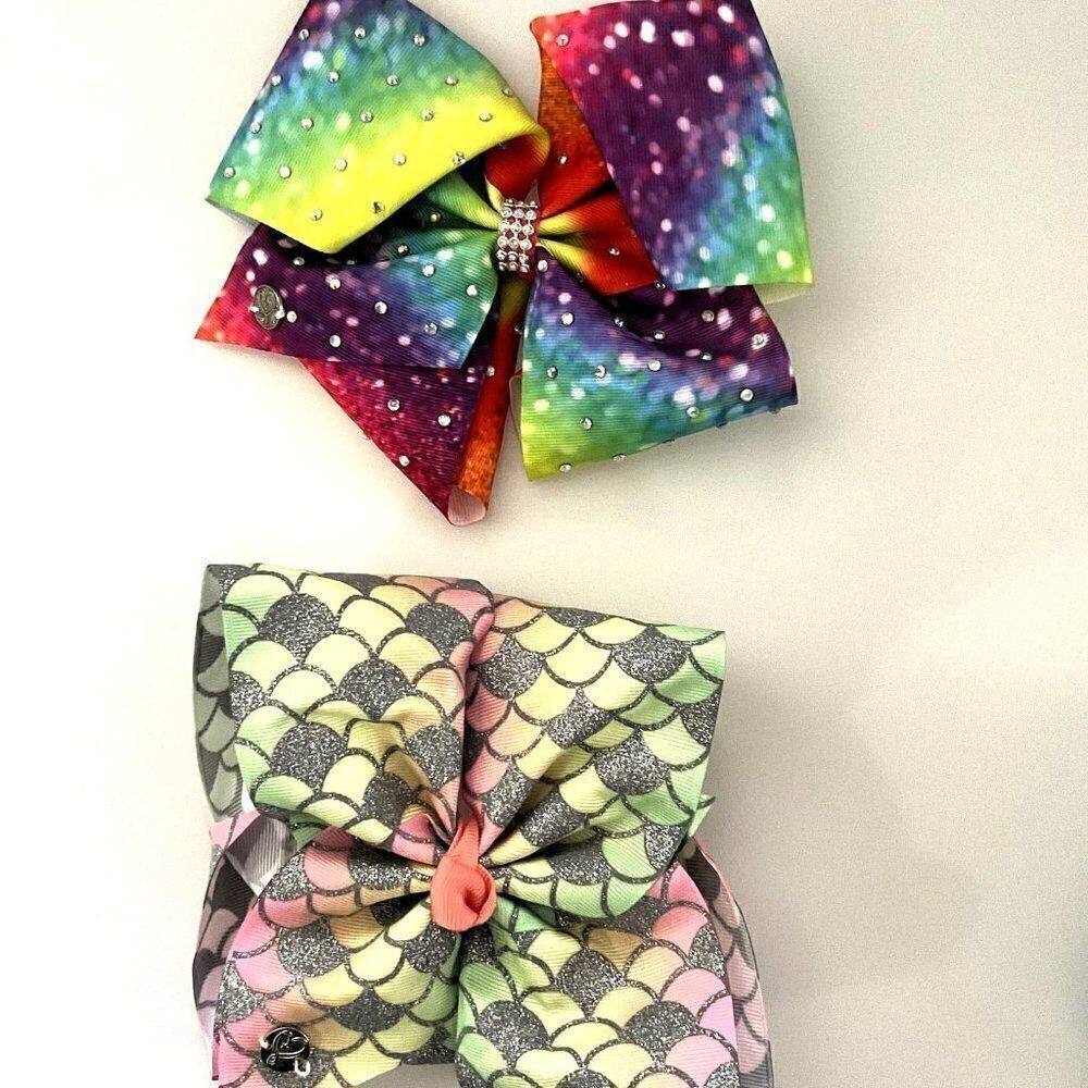 Jojo Siwa Hair Bow Set, Rainbow With Rhinestones And Mermaid
